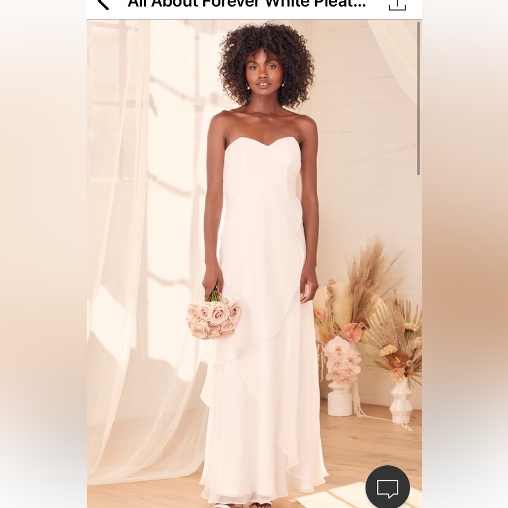 Lulu’s All About Forever White Pleaded Strapless Maxi Dress